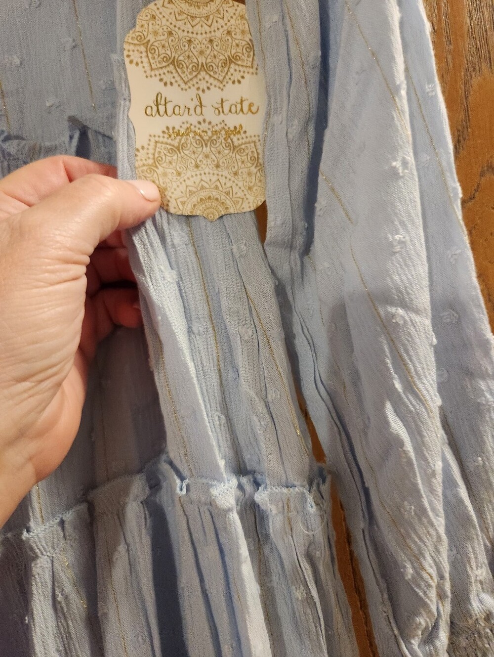 Altar'd State Light Blue Textured Tiered Dress with Metallic Accents - Picture 6 of 10